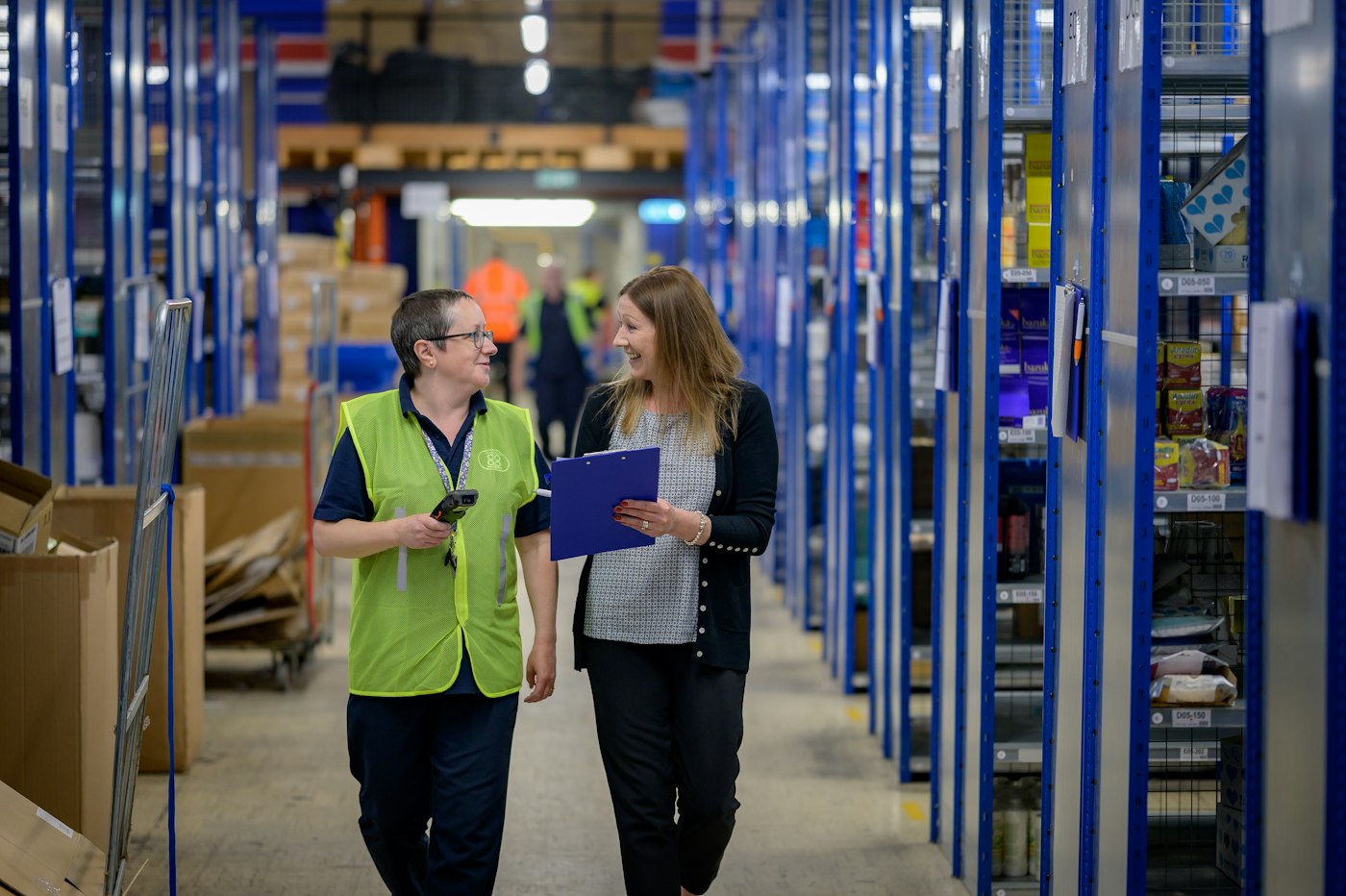 Warehouse team reviewing operations